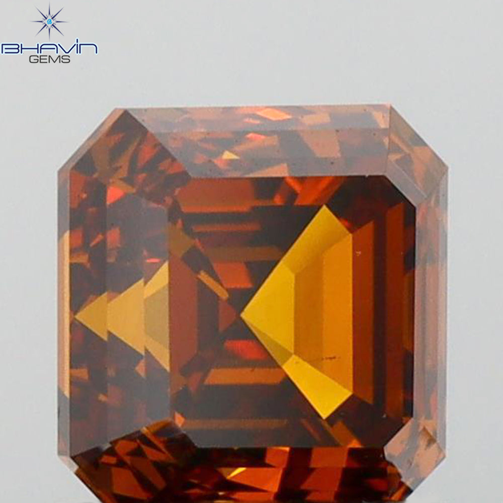 1.02 CT Emerald Diamond Enhanced Brown-Orange Color SI1 Clarity (5.24 MM)