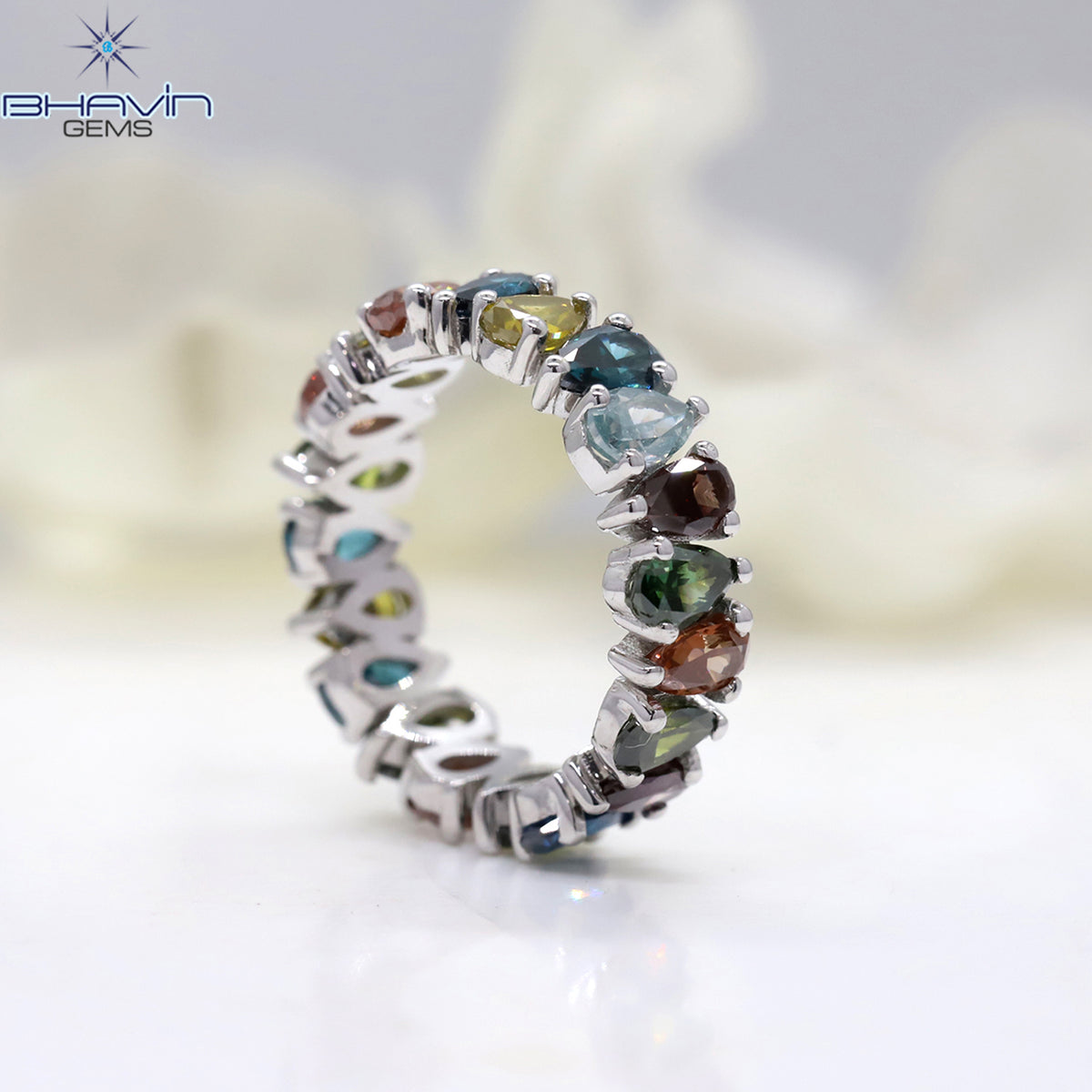 Fancy Color Pear Shaped Diamond Eternity Ring