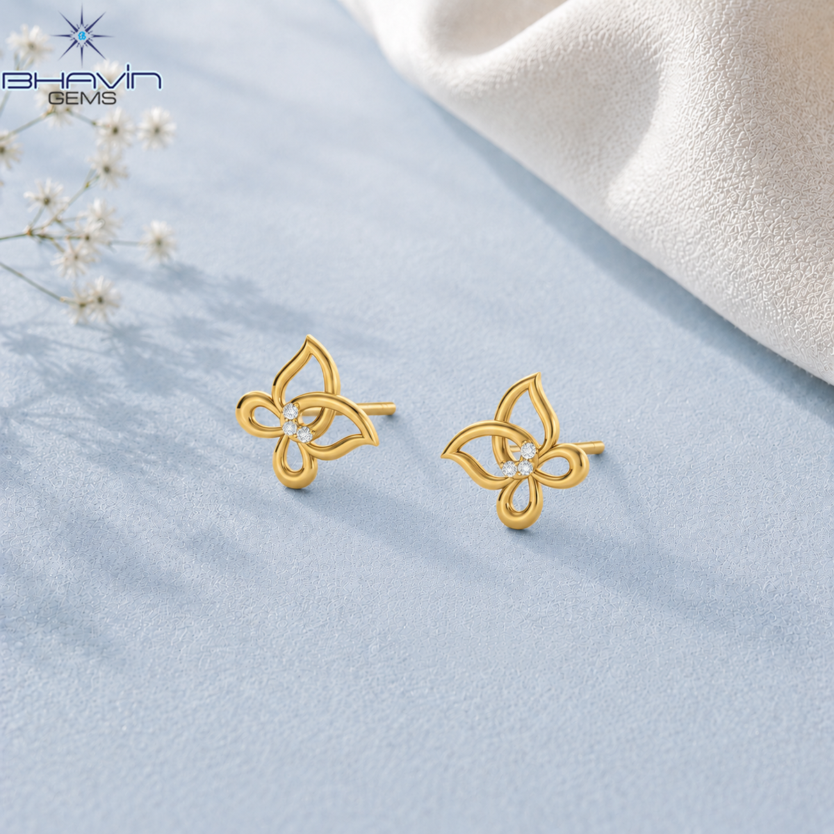 Elegant Openwork Butterfly Diamond Accent Stud Earrings