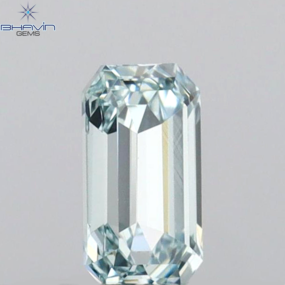 0.38 CT エメラルド シェイプ ナチュラル ダイヤモンド グリーンがかったブルー カラー VS1 クラリティ (4.87 MM)