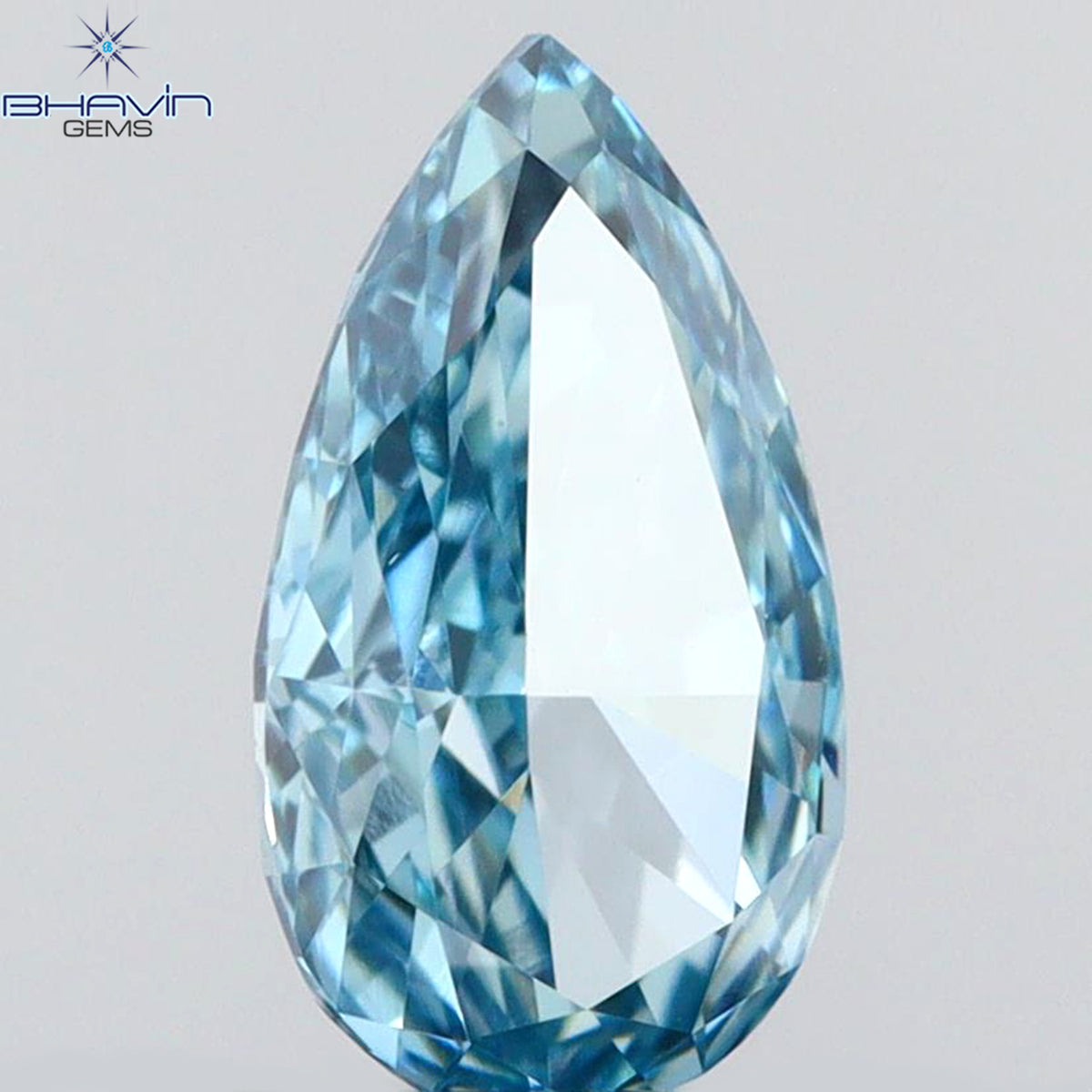 0.41 CT Natural Pear Diamond Enhanced Intense Blue Color Clarity VS1 (6.56 MM)