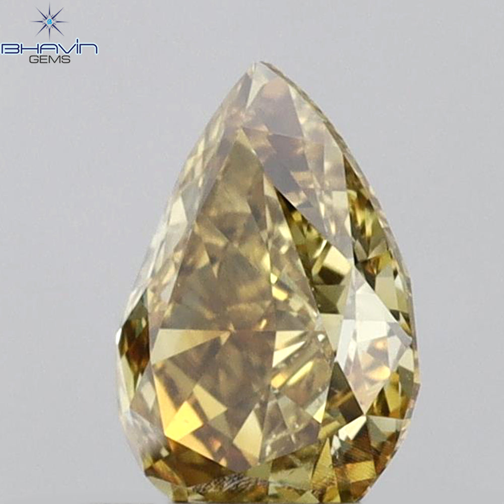 0.59 CT Pear Shape Natural Diamond Orange Yellow Color VS2 Clarity (6.50 MM)