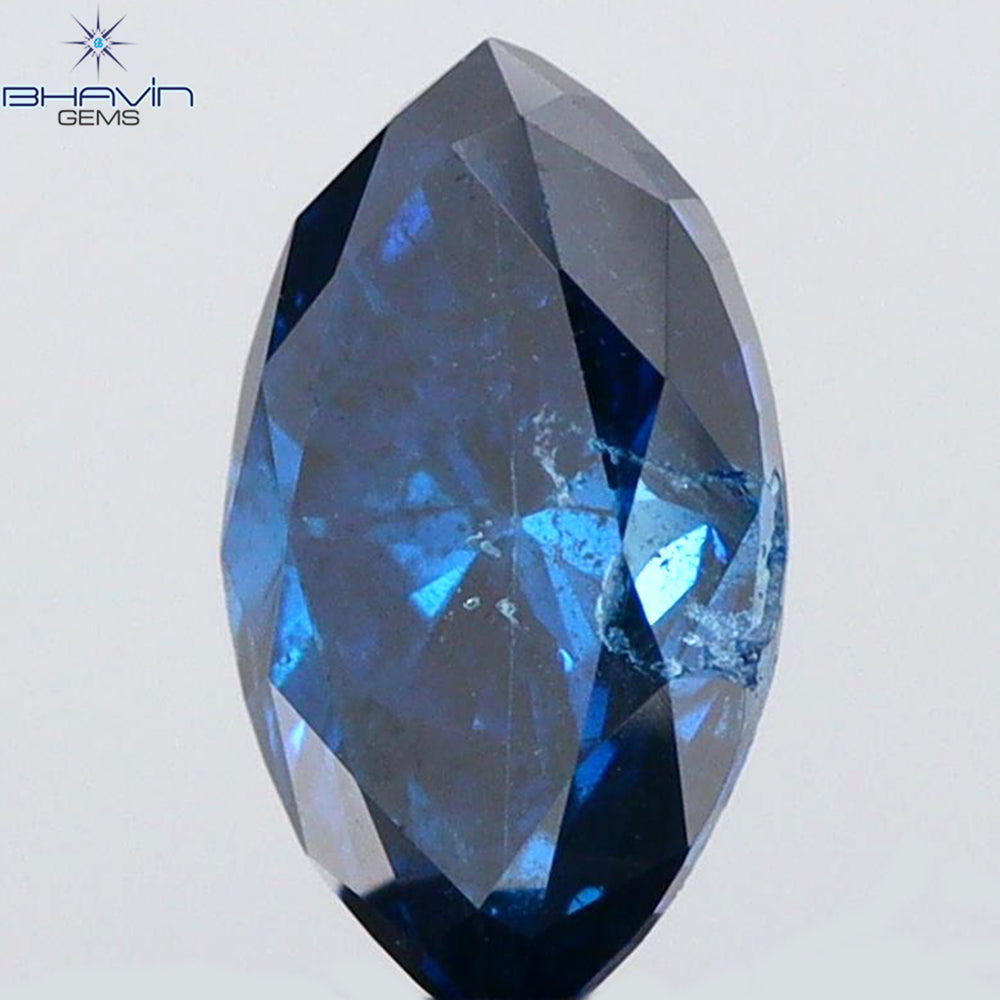 0.36 CT マーキス シェイプ ナチュラル ダイヤモンド グリーンがかったブルー カラー SI1 クラリティ (6.85 MM)