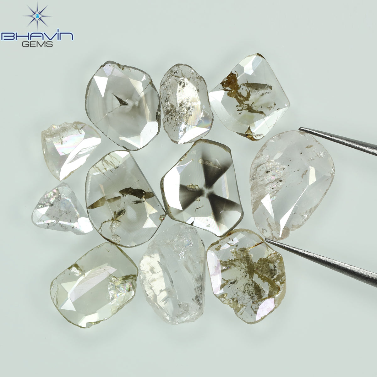 0.97 CT/7 ピース ローズカット ポルキ シェイプ ナチュラル ダイヤモンド ファンシー カラー I1 クラリティ (6.01 MM)