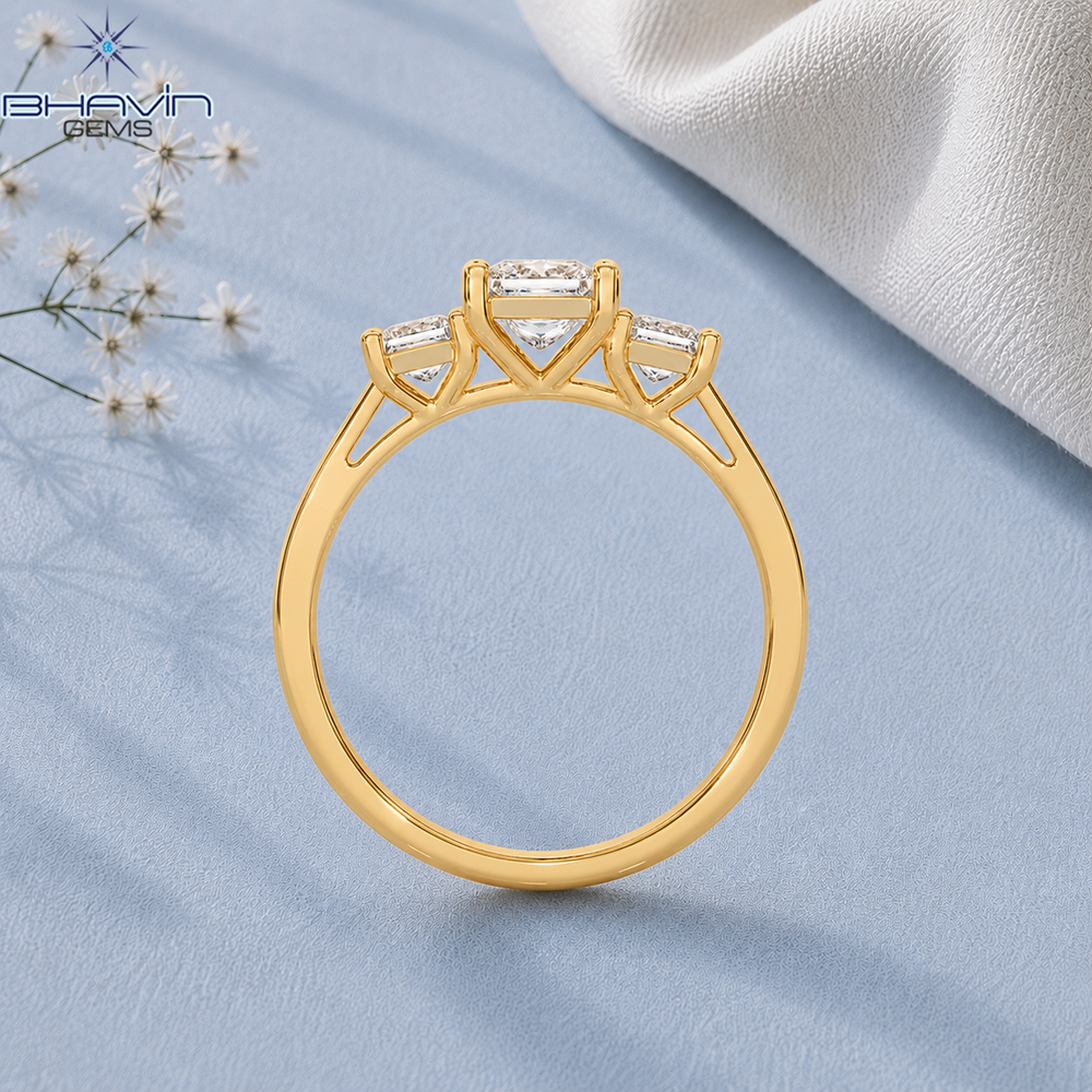 Princess Cut Three Stone Diamond Engagement Ring with Classic Polished Band