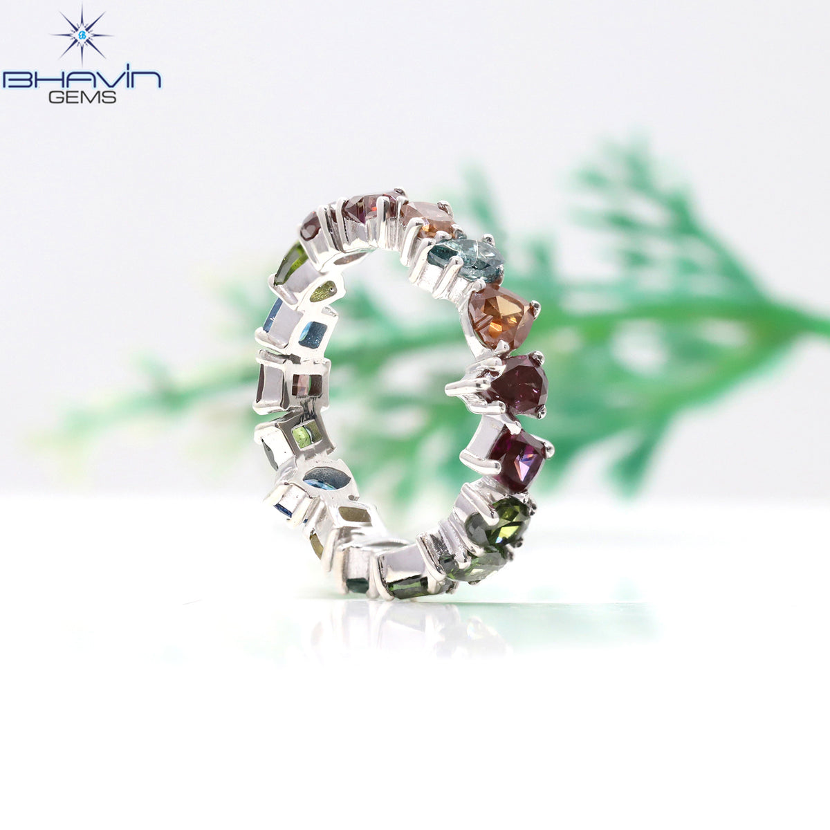 Natural Multi-Color Diamond Mixed Shape Eternity Band