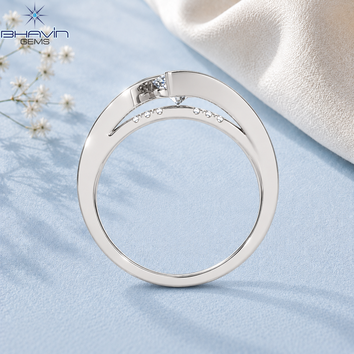 Modern Round Cut Diamond Bypass Ring with Elegant Crossover Setting