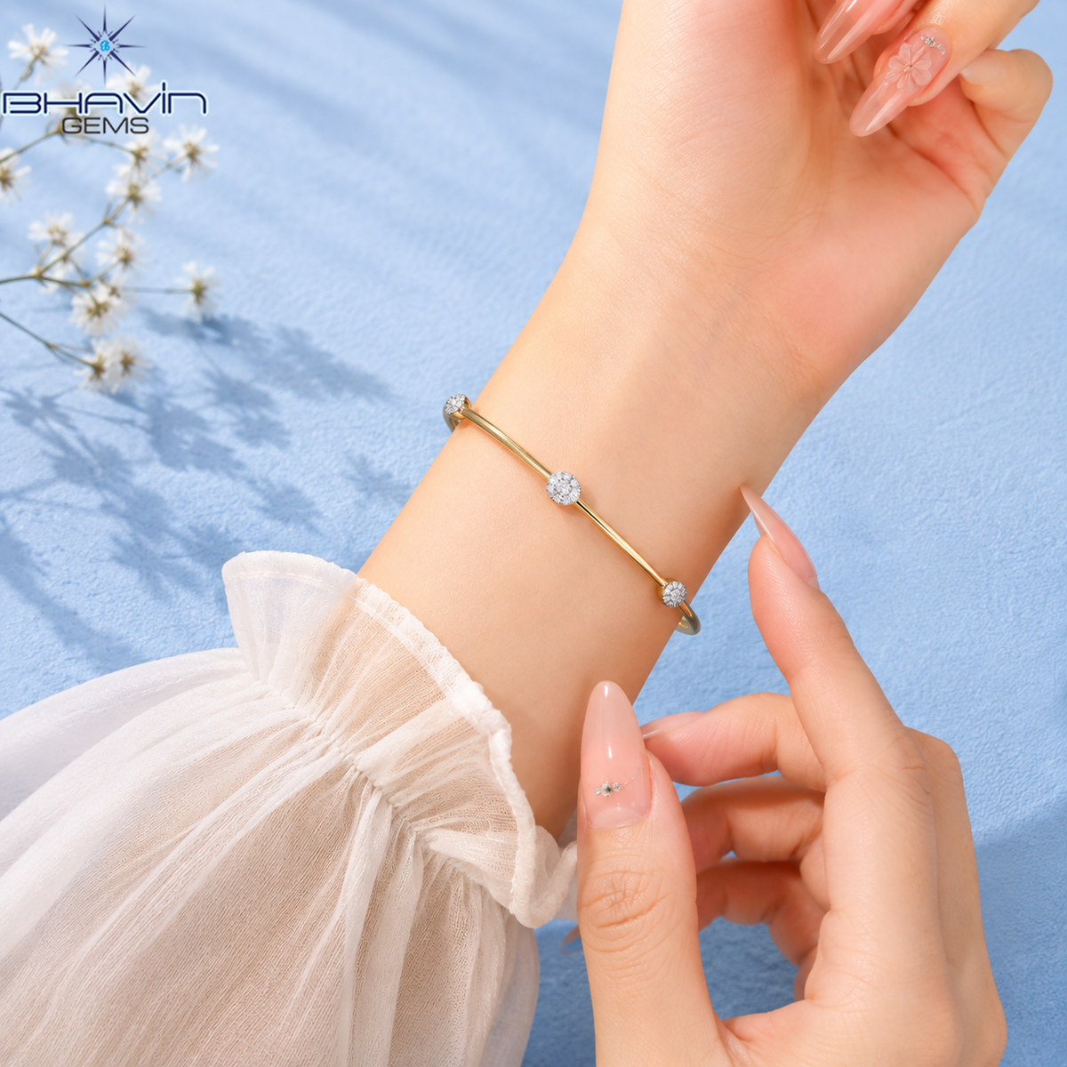 Diamond Accent Beaded Sleek Bangle Bracelet