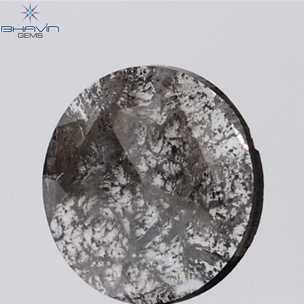 1.54 CT Round Rose Cut Natural Diamond Salt And Pepper Color I3 Clarity (10.82 MM)