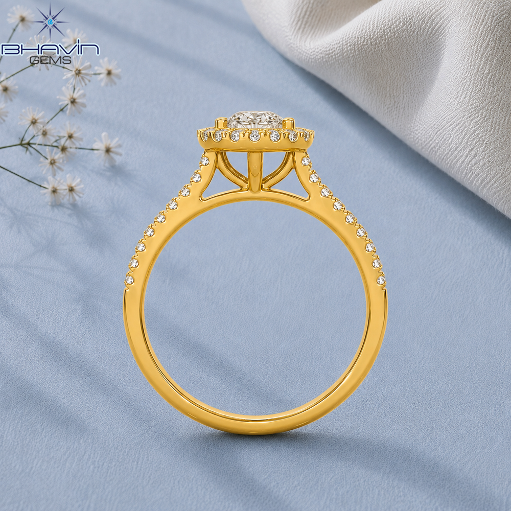 Round Diamond Floral Halo Pavé Engagement Ring