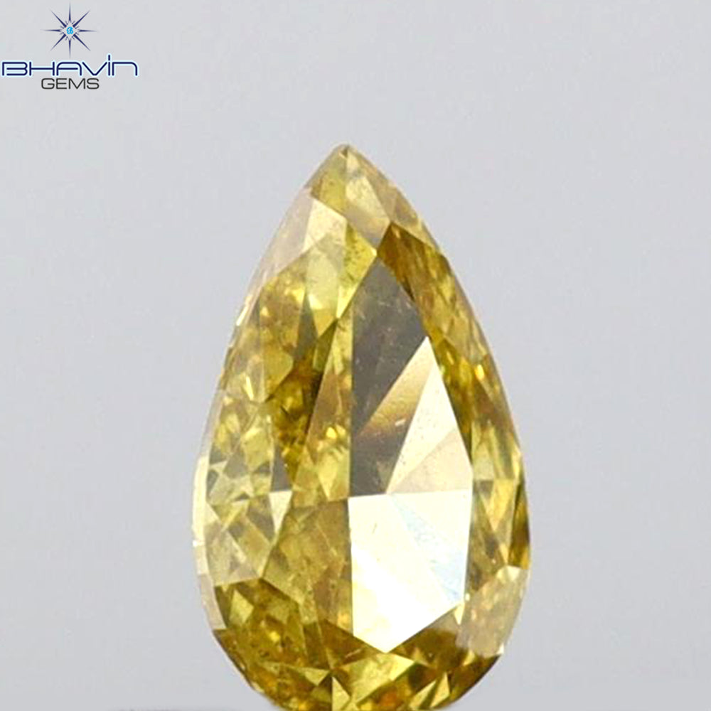 0.25 CT Pear Shape Natural Diamond Green Yellow (Chameleon) Color VS2 Clarity (5.30 MM)