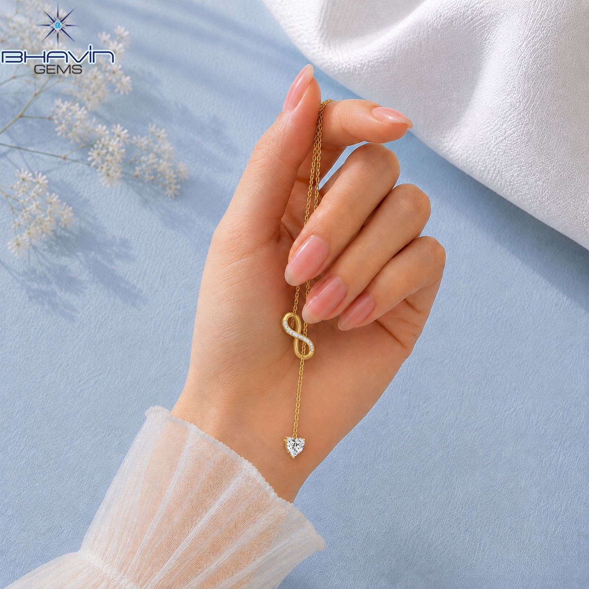 Infinity Heart Diamond Drop Lariat Necklace