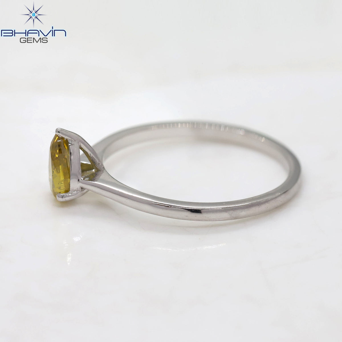 Pear-Shaped Fancy Yellow Diamond Solitaire Ring in White Gold