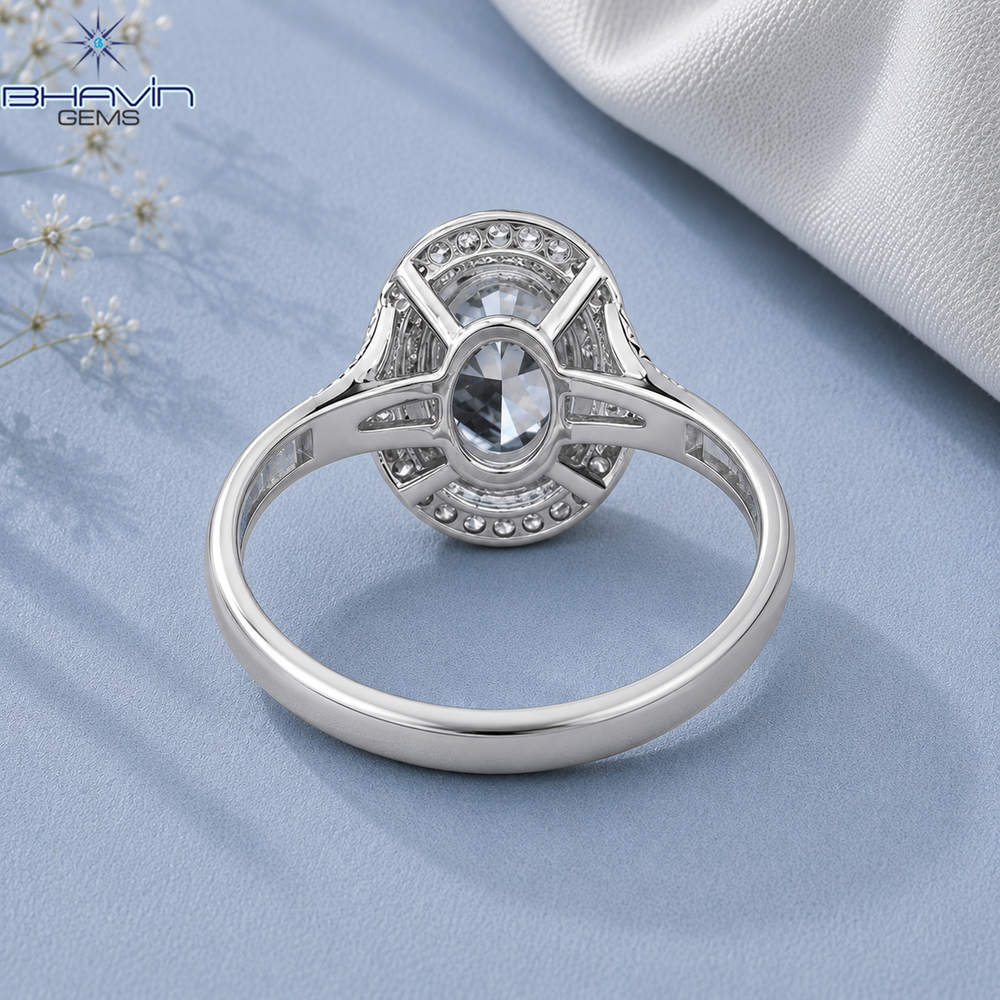 Celestial Blue Oval Double Halo Diamond Ring
