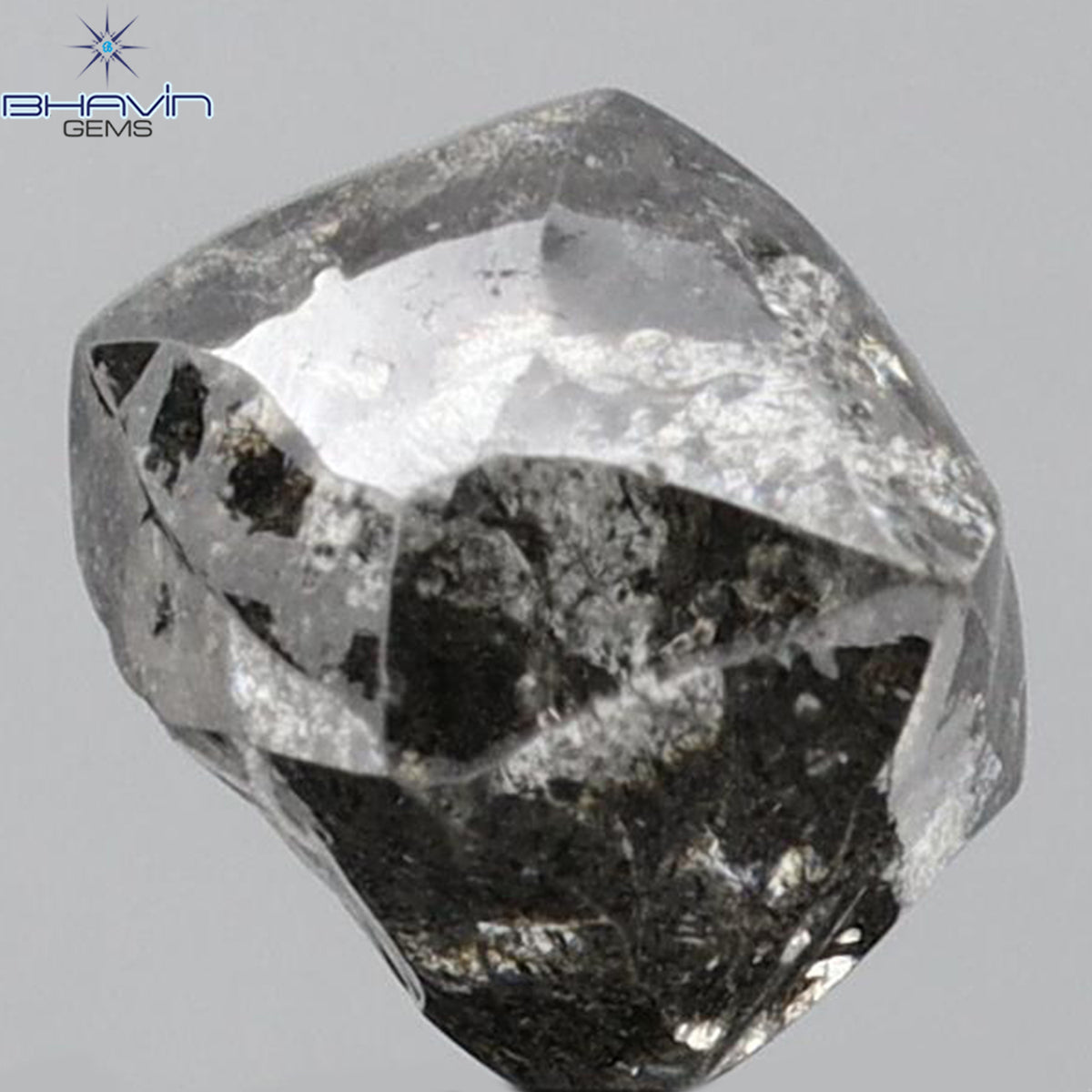 2.63 CT ラフシェイプ 天然ダイヤモンド ブラックグレー（ソルトアンドパッパー）カラー I3 クラリティ（7.68 MM）