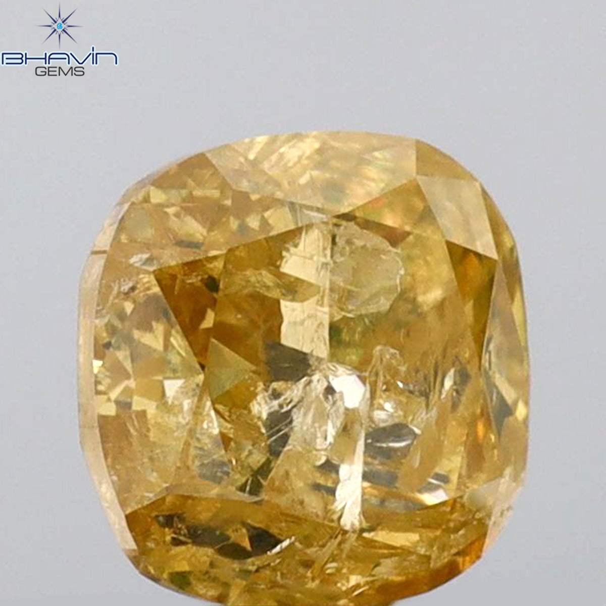 1.08 CT クッションシェイプ 天然ダイヤモンド ブラウンイエローカラー I3 クラリティ (5.71 MM)