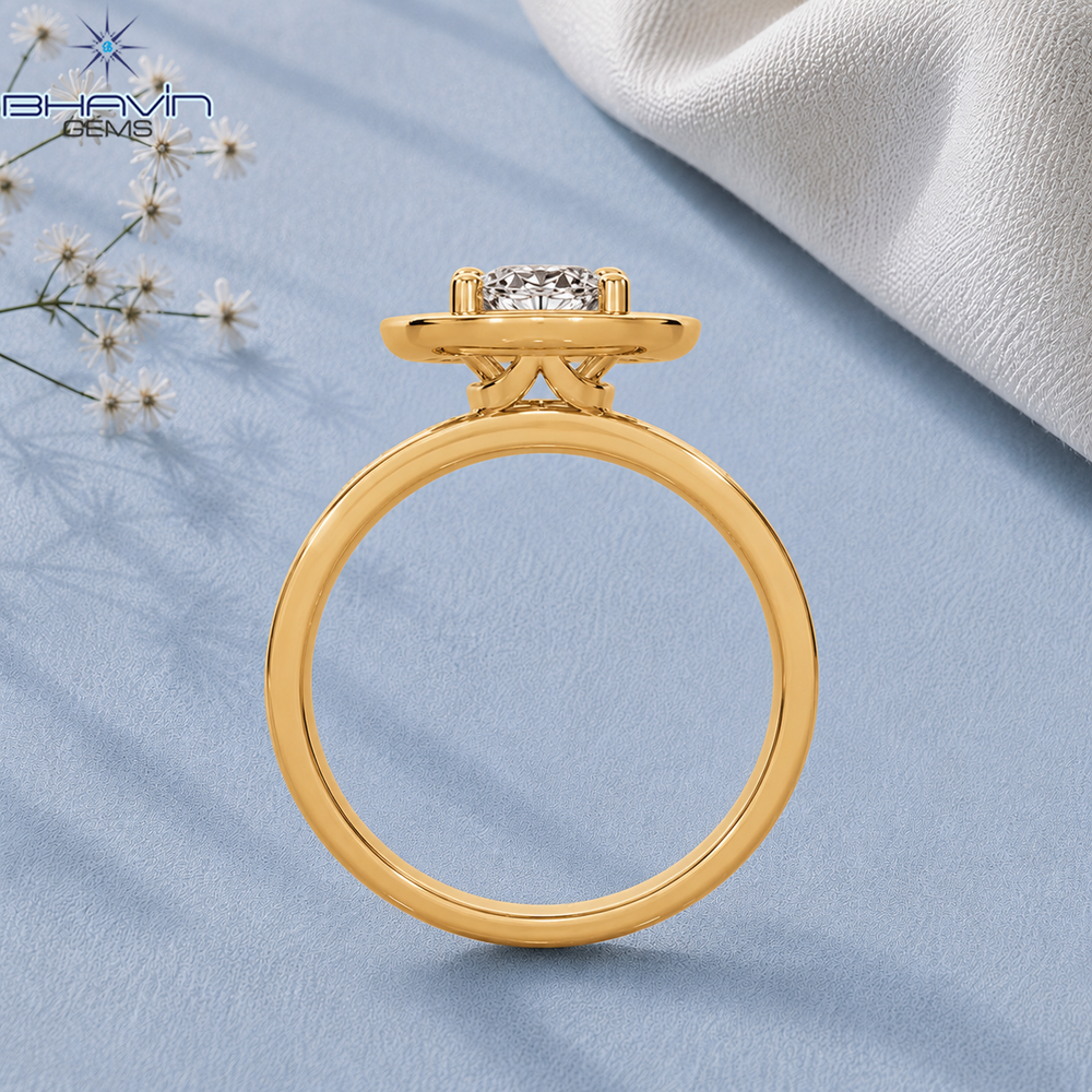Round Cut Diamond Halo Engagement Ring with Vintage Inspired Diamond Band