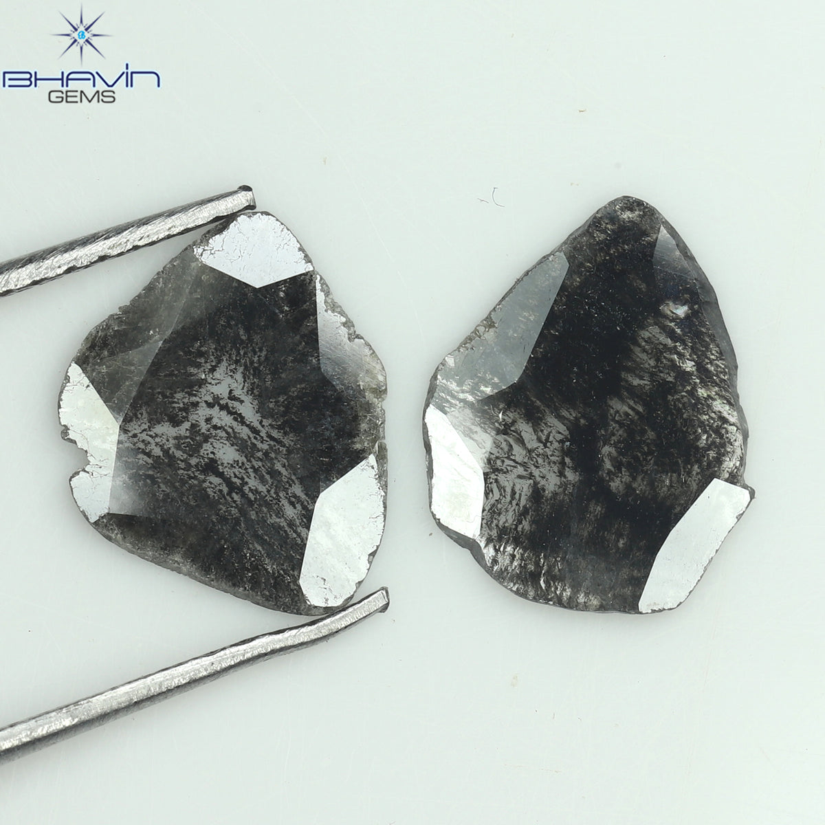 1.37 CT/2 Pcs Natural Slice Diamond Salt and Pepper Color Clarity I3 (12.93 MM)