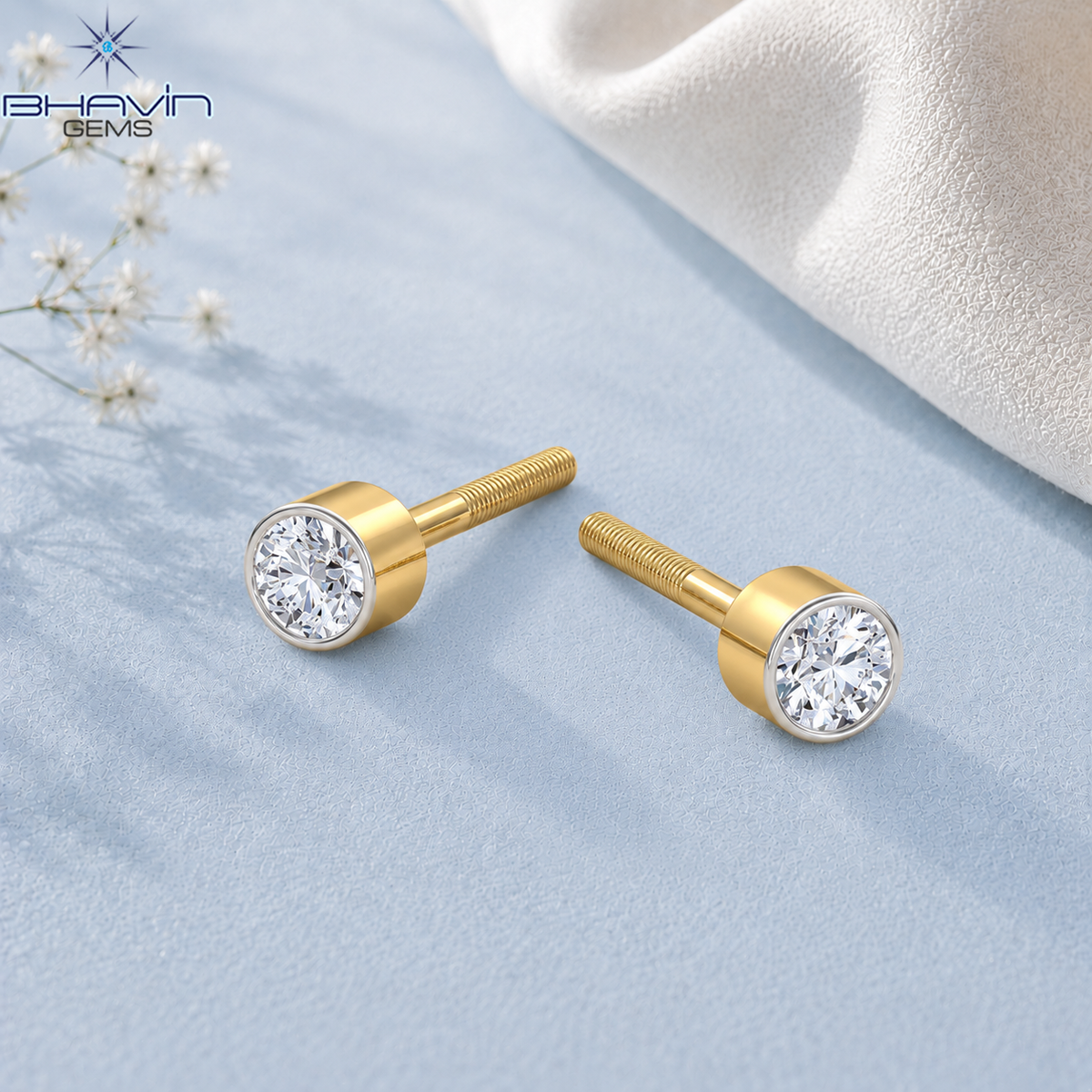 Classic Round Diamond Bezel Set Stud Earrings