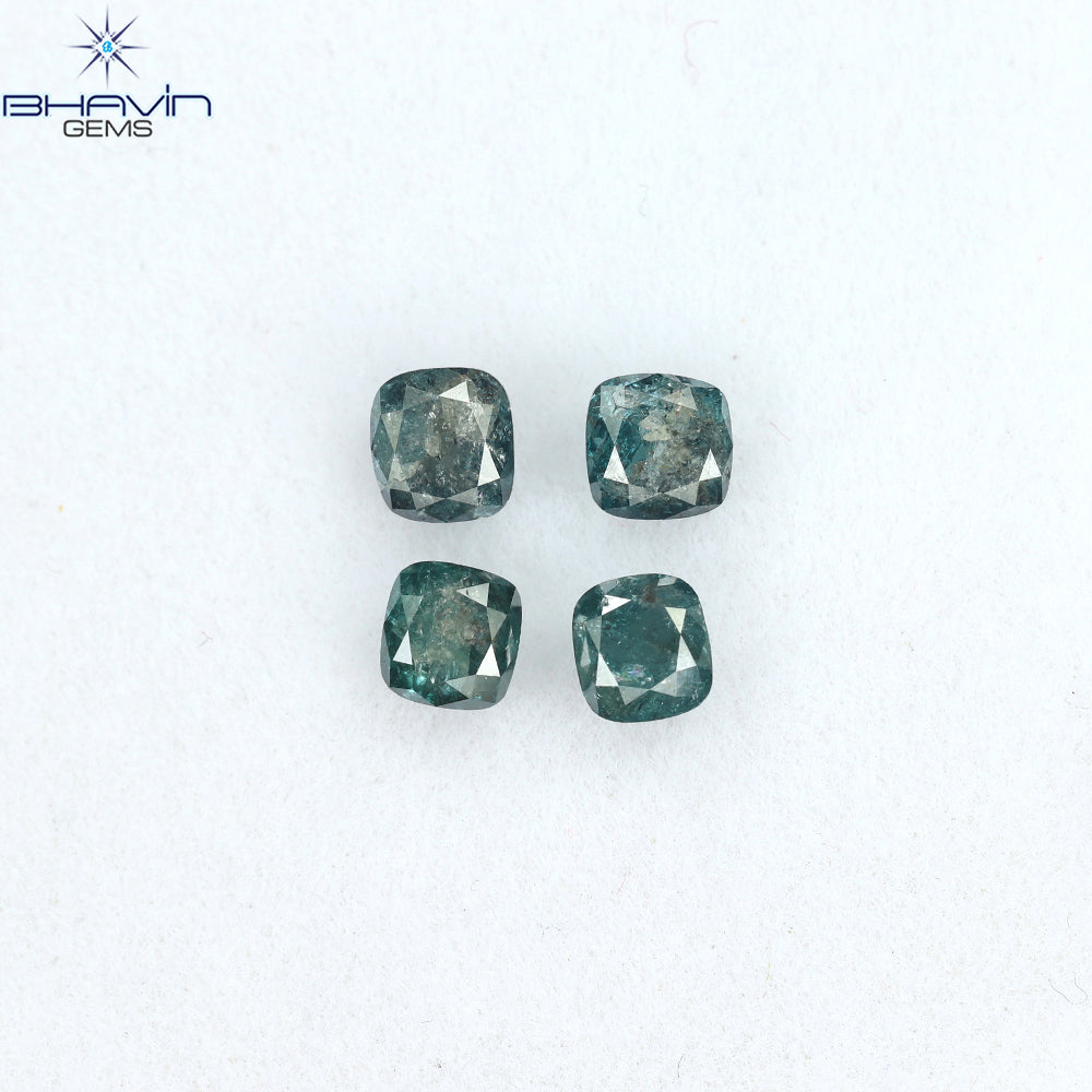 1.07 CT/4個 クッションダイヤモンド 天然ダイヤモンド ブルーダイヤモンド クラリティ I3 (3.85 MM)