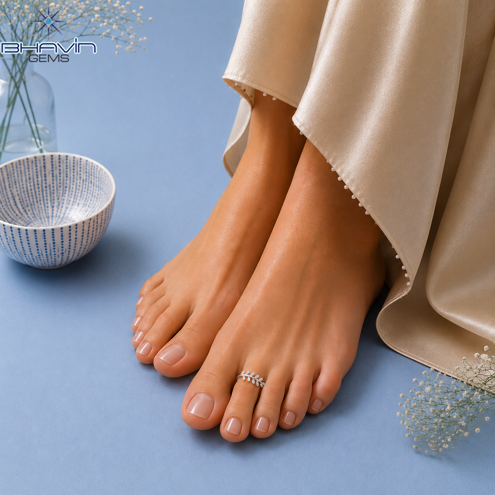 Elegant Diamond Leaf Wrap Open Toe Ring