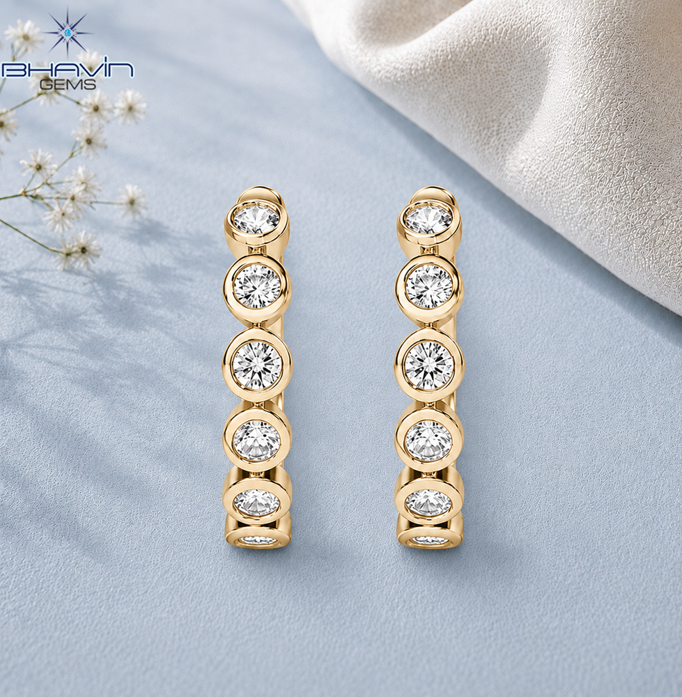 Bezel Diamond Hoop Earrings