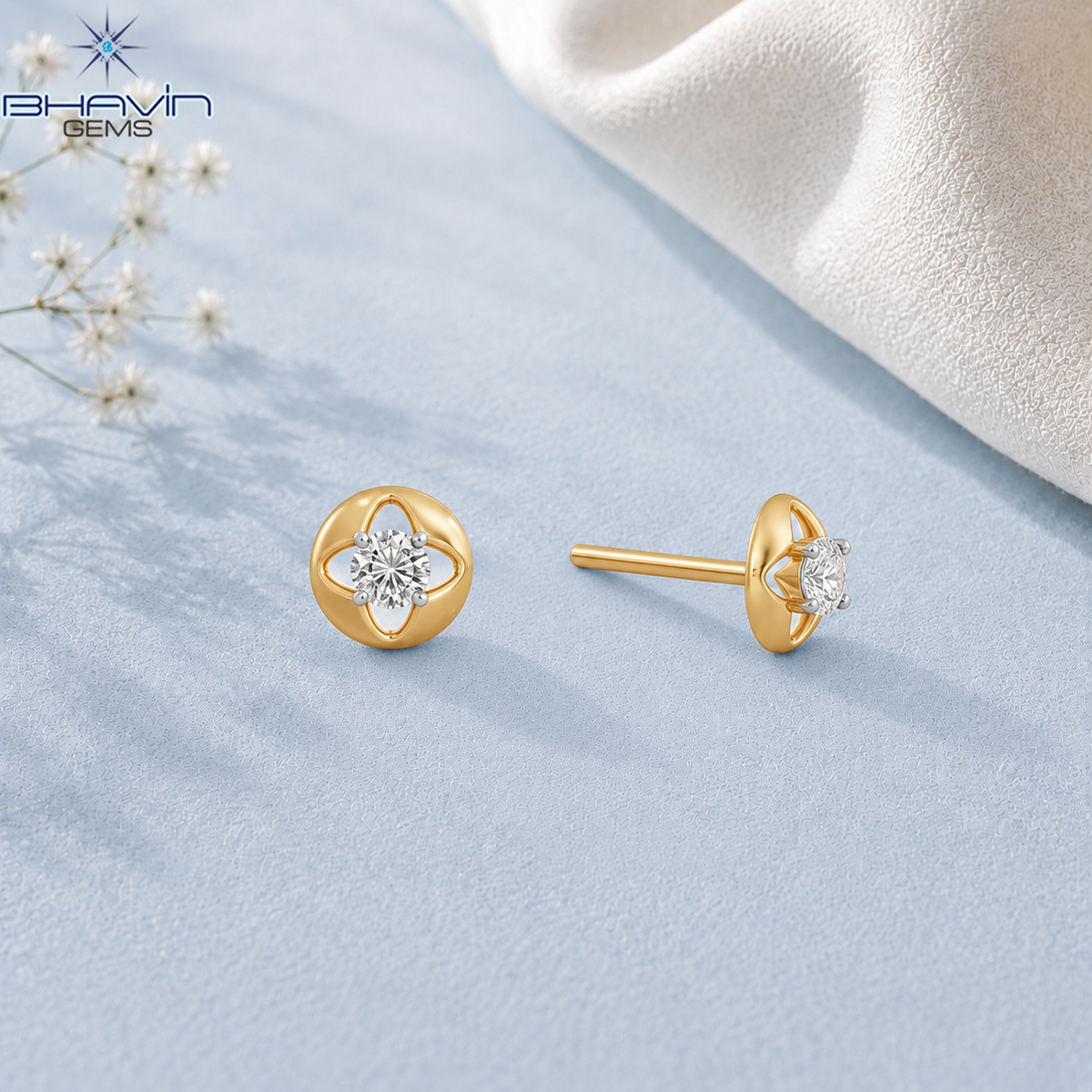 Celestial Petal Round Diamond Stud Earrings