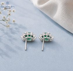 Emerald Oval Diamond Halo Stud Earrings