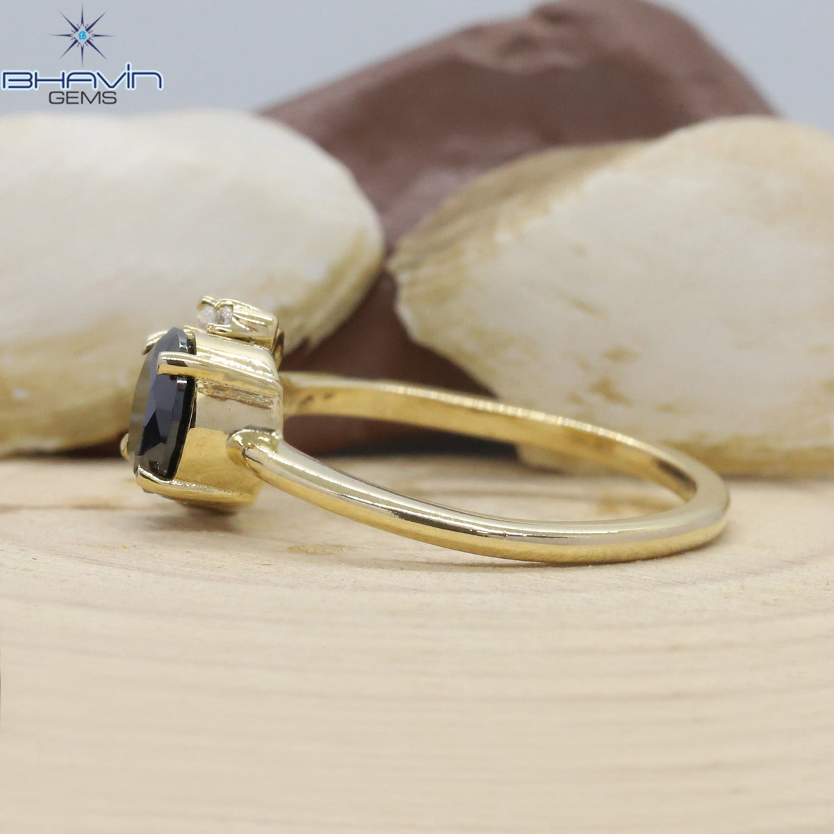Natural Black Diamond Center Stone Ring with Floral Diamond Setting