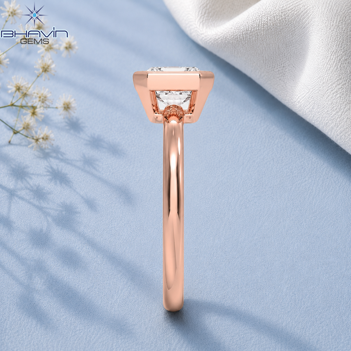 Celestine Asscher Cut Solitaire Ring with Sculpted Bezel Elegance