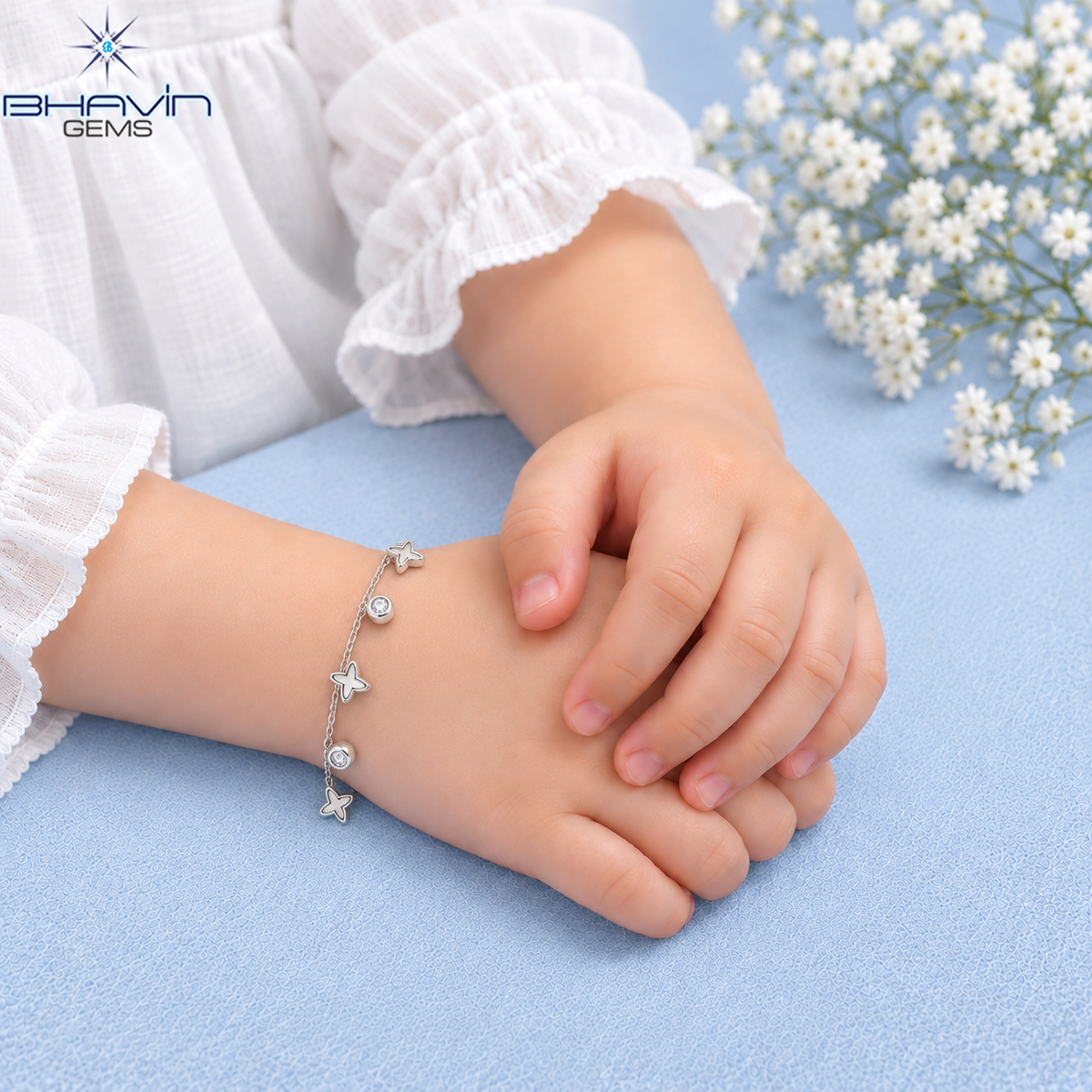 Diamond Butterfly & Bezel Charm Delicate Chain Bracelet