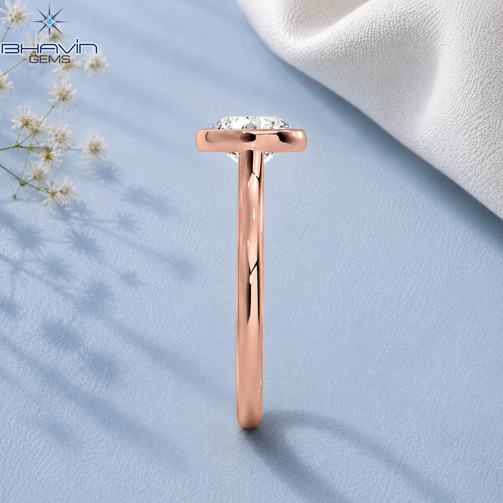 Round Brilliant Cut Bezel Set Solitaire Engagement Ring in Rose Gold
