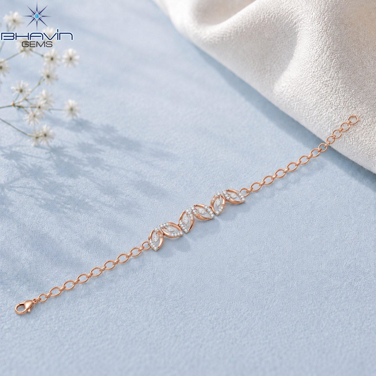 Elegant Marquise Leaf Diamond Link Bracelet