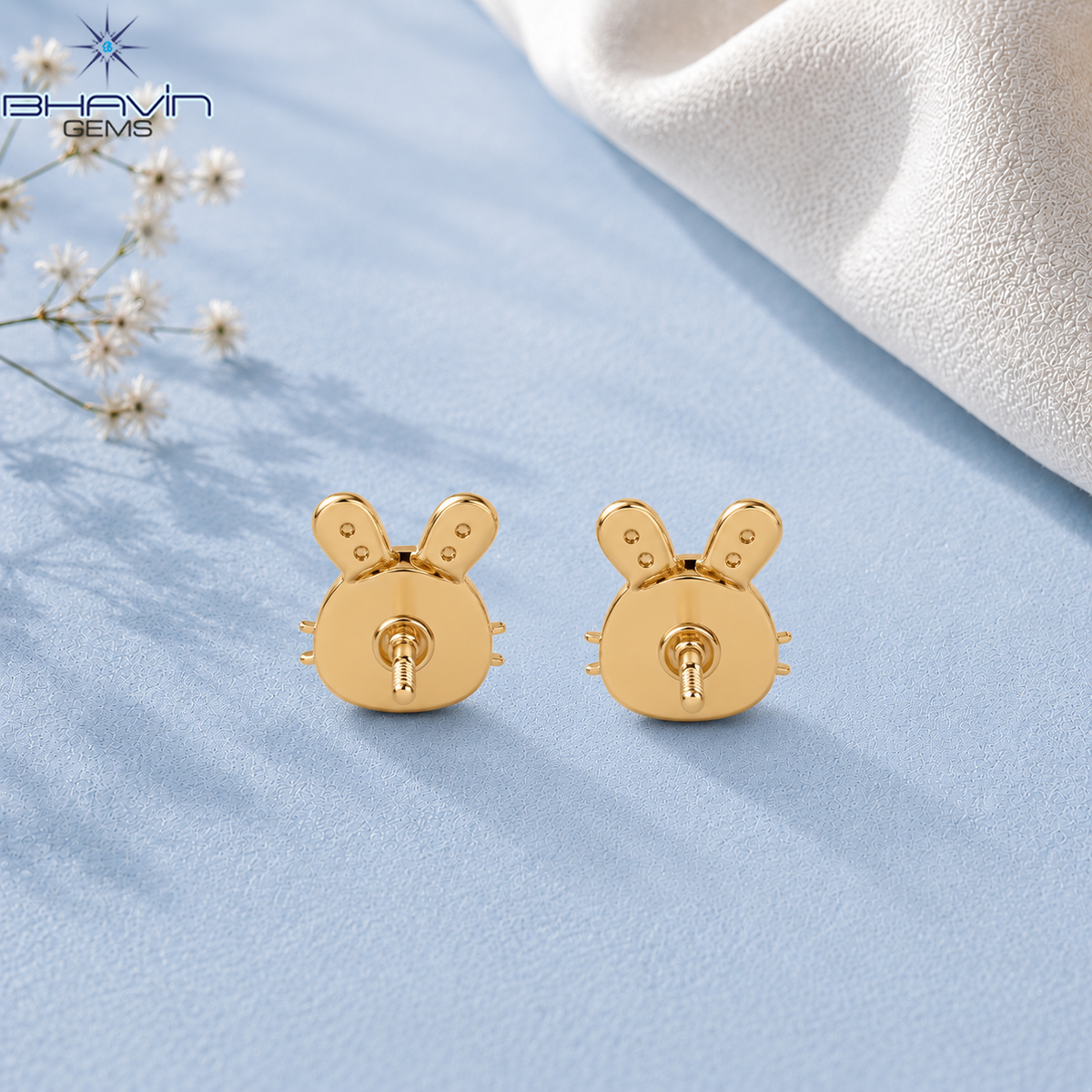 Playful Diamond Bunny Face Stud Earrings