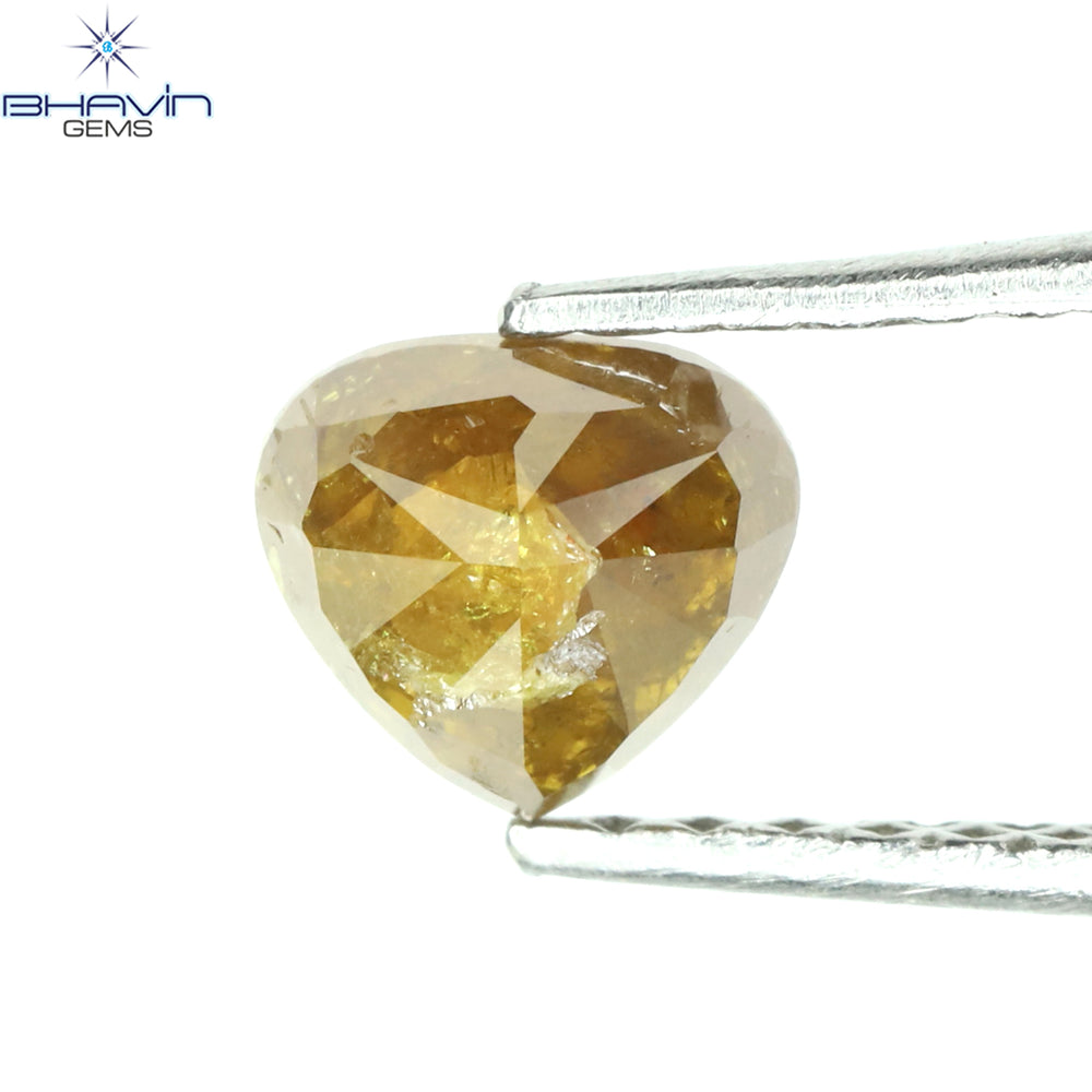 0.65 CT Heart Shape Natural Diamond Orange Yellow Color I3 Clarity (5.34 MM)