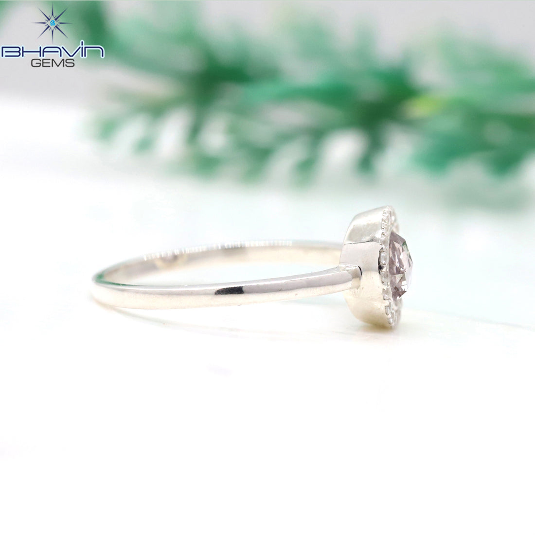 Delicate Bezel Set Rose Cut Diamond Halo Engagement Ring