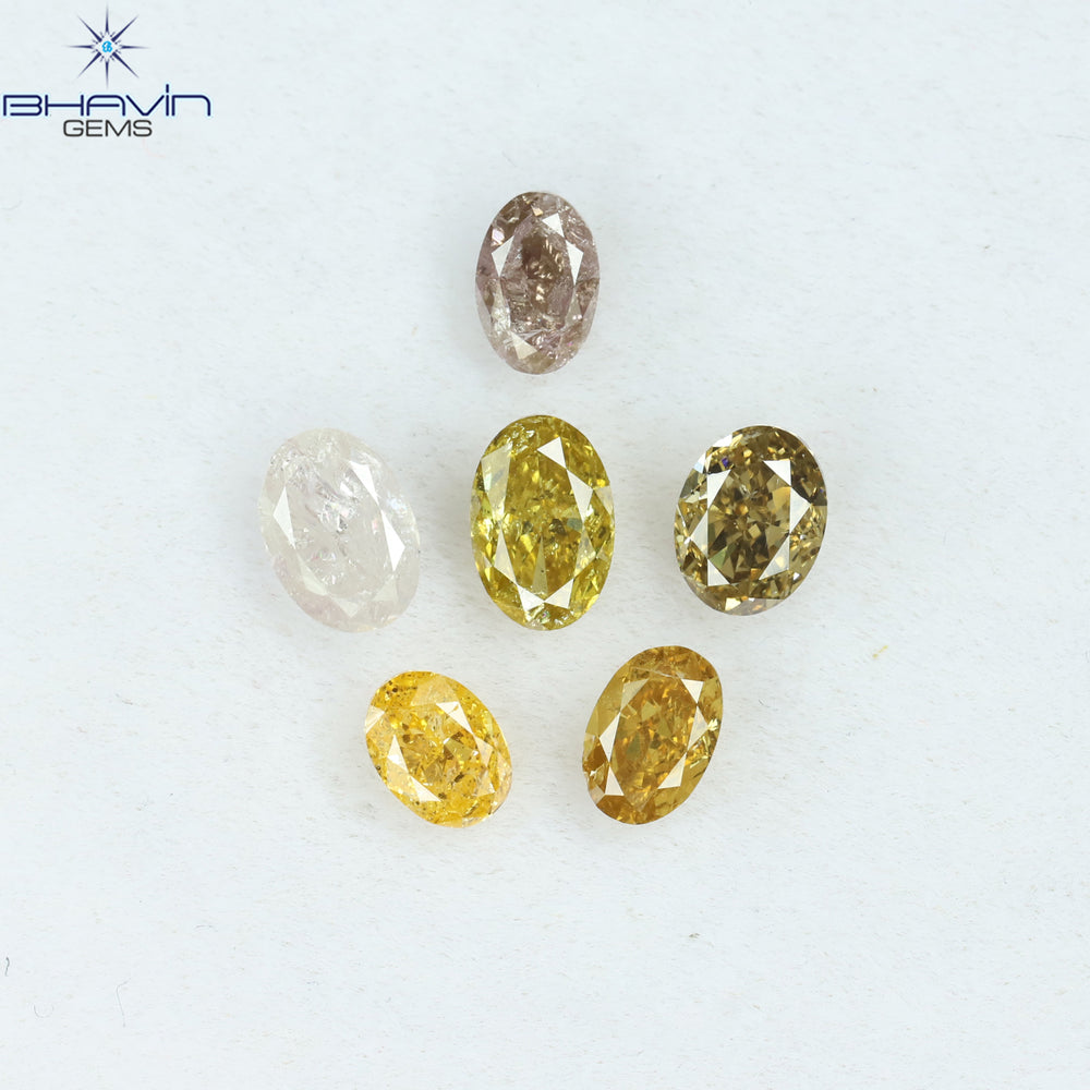 1.76 CT/6 Pcs Oval Shape Natural Diamond Mix Color SI1 Clarity (5.15 MM)