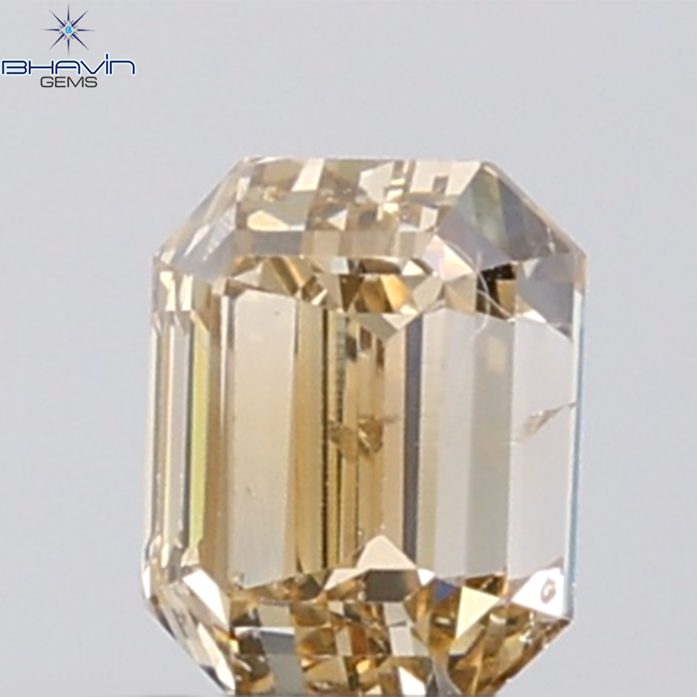 1.02 CT Emerald Diamond Natural Brown Orange Color SI1 Clarity (5.60 MM)