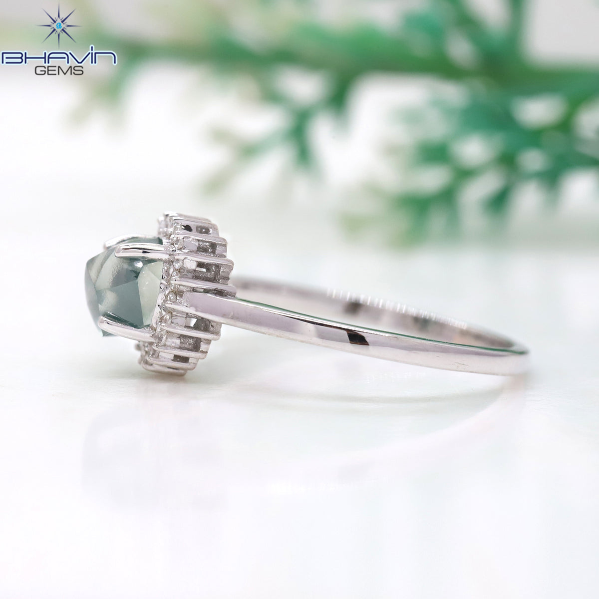 Natural Uncut Mint Blue Diamond Sunburst Ring