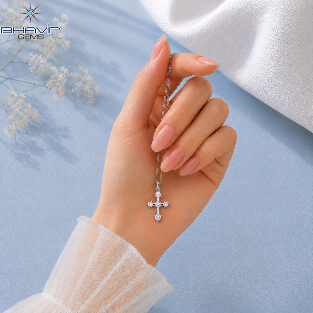 Sparkling Cross Pendant with Five-Stone Design