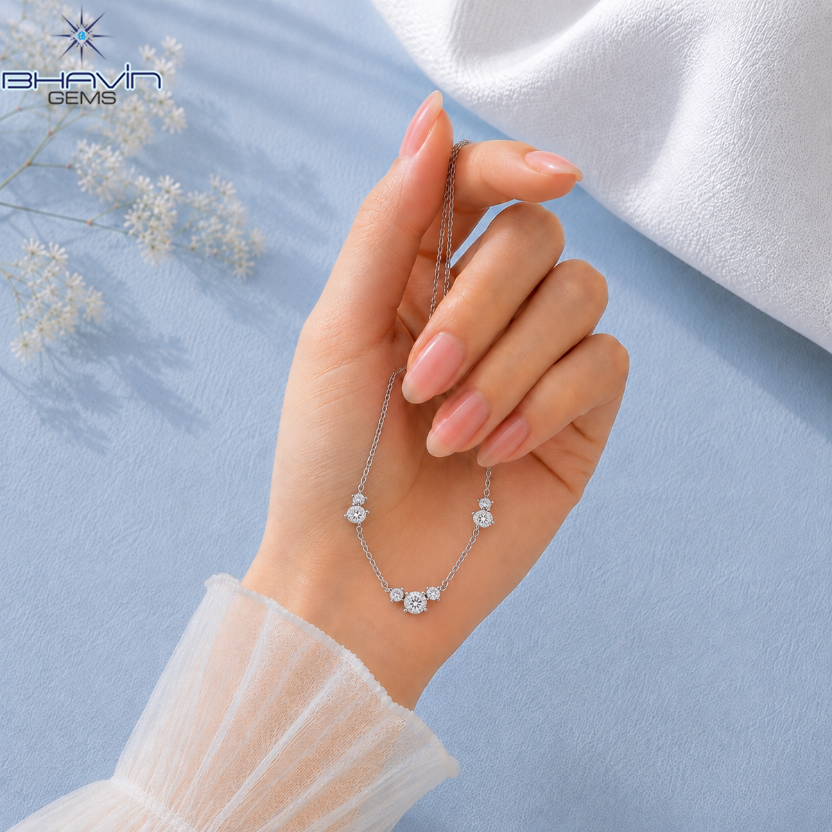 Three Cluster Round Diamond Delicate Chain Necklace