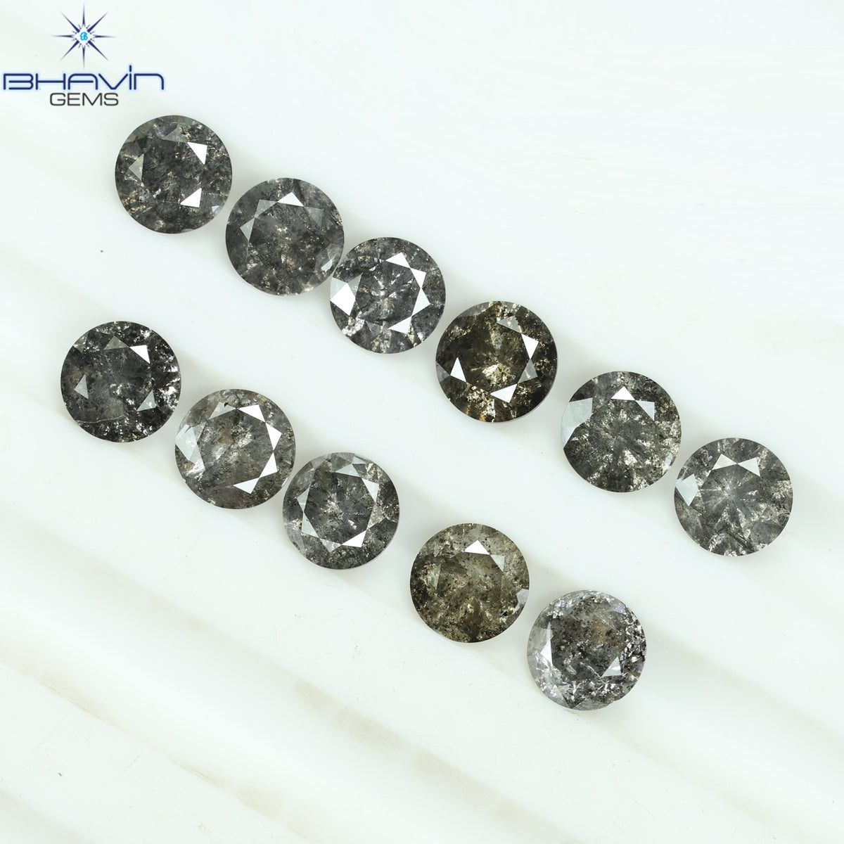 1.00 CT/6 個 ラウンド シェイプ ナチュラル ルース ダイヤモンド ソルト アンド ペッパー カラー I3 クラリティ (3.52 MM)