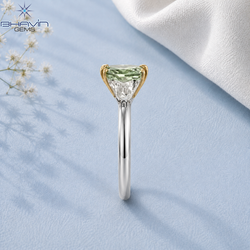 Elegant Green Cushion Cut Three-Stone Engagement Ring