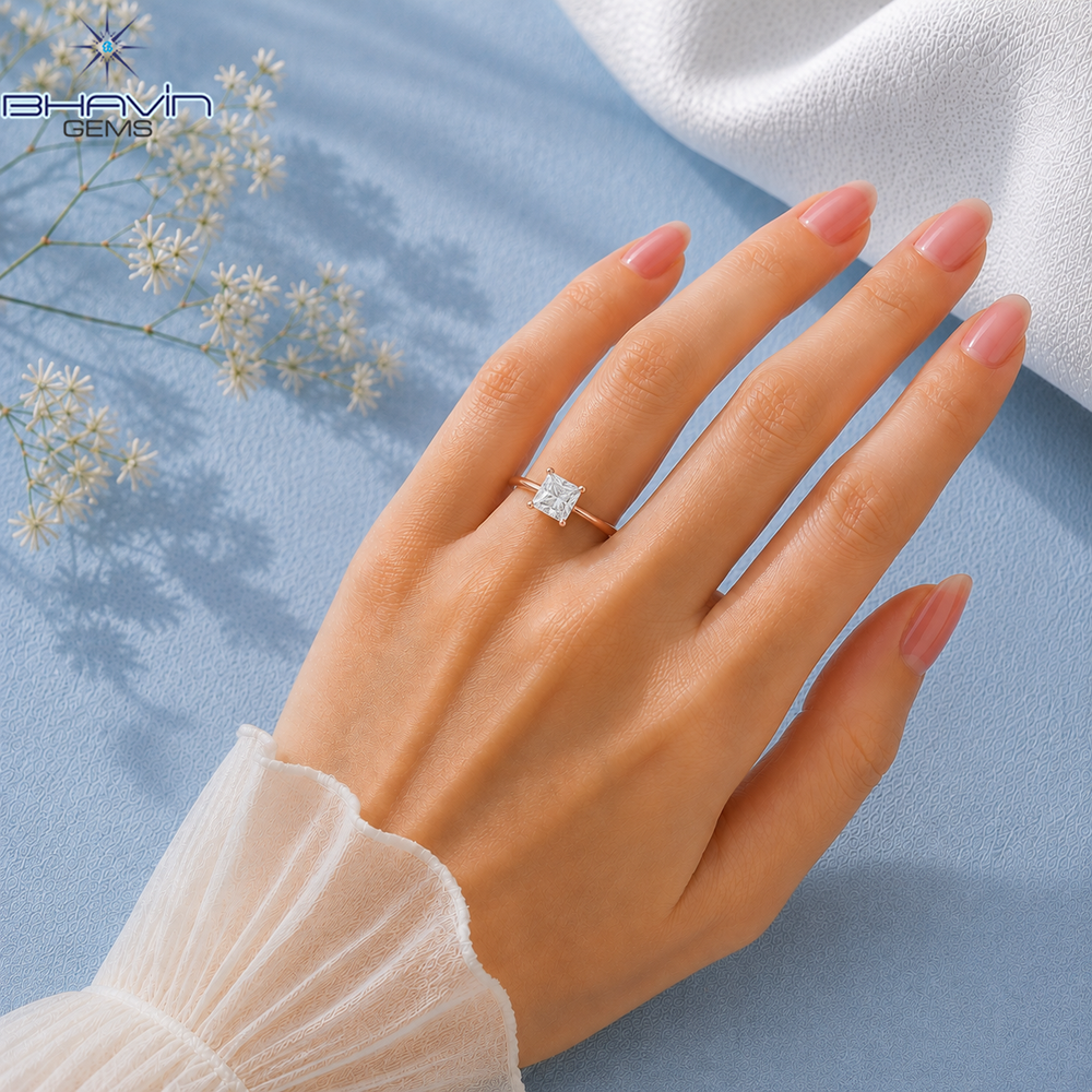 Princess Cut Solitaire Engagement Ring with Classic 4-Prong Basket in Rose Gold