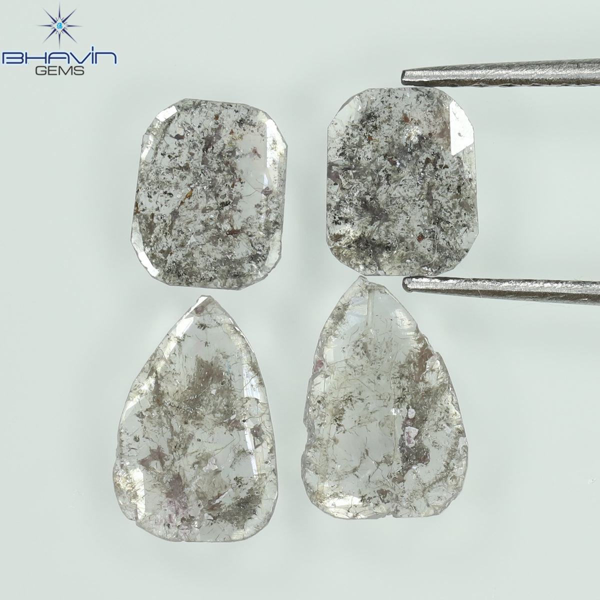1.19 CT/4 Pcs Natural Uncut Slice Diamond Salt and Pepper Color Clarity I3 (7.69 MM)