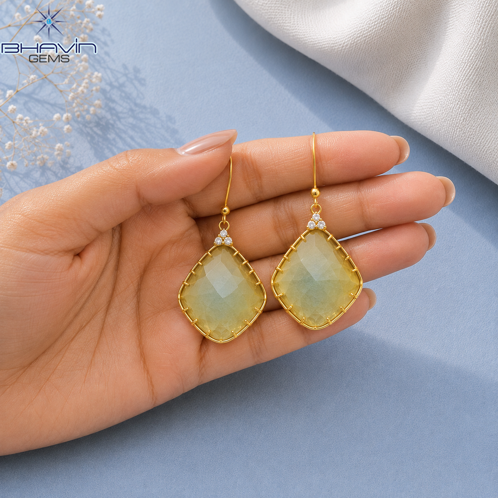 Natural Polki Slice Dangle Earrings Slice Drop Earrings Everyday Ethnic Jewelry