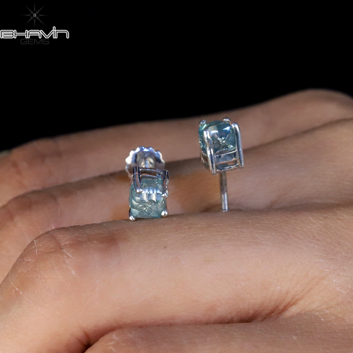 Ocean Blue Rough Diamond Stud Earrings