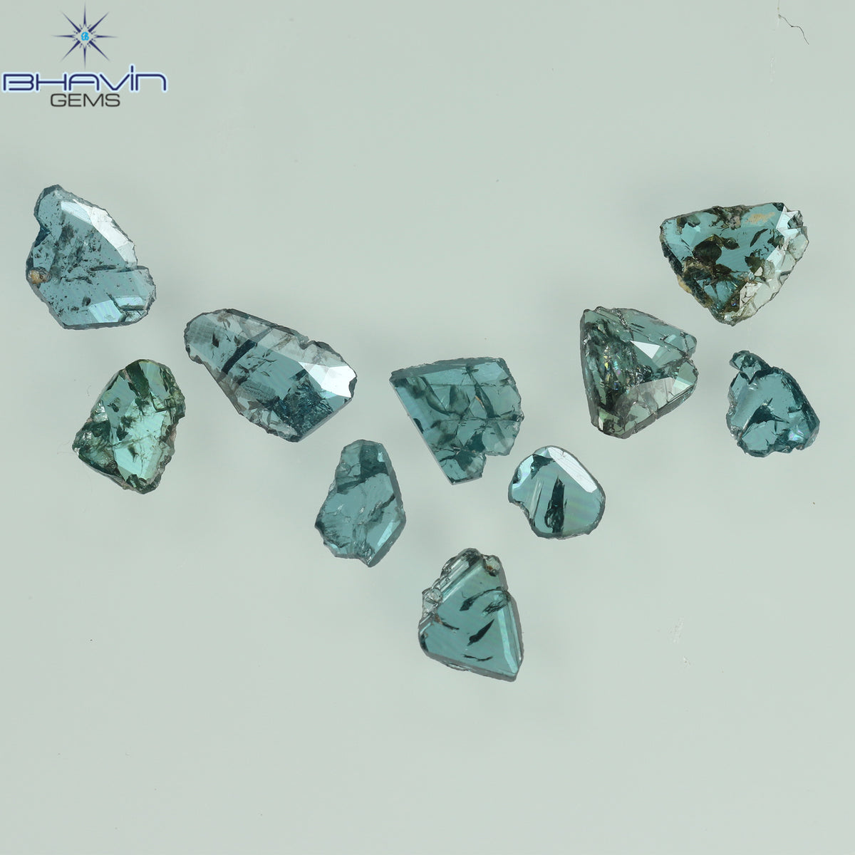0.53 CT/10 Pcs Natural Uncut Slice Diamond Enhanced Blue Color Clarity I3 (4.18 MM)