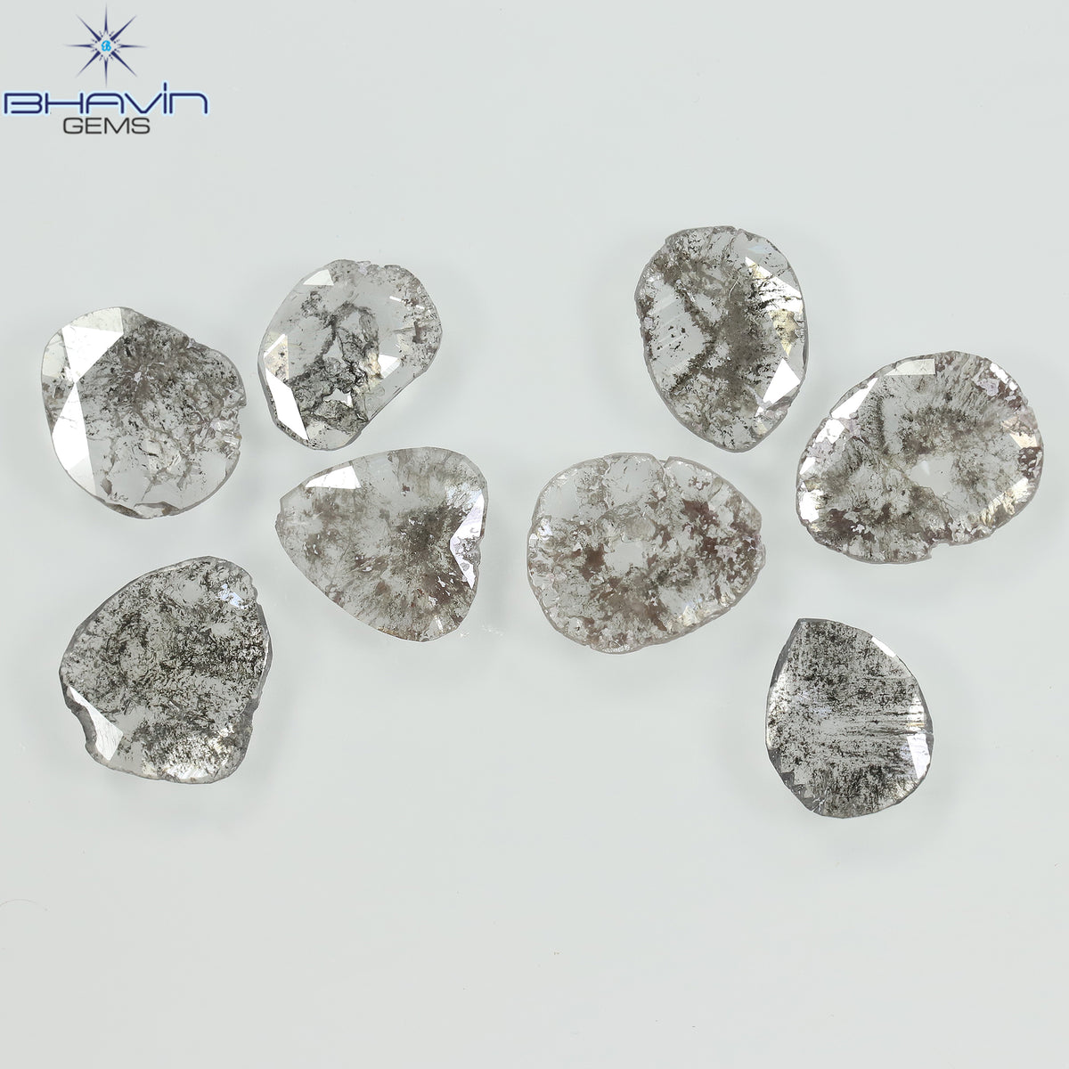 2.53 CT/8 Pcs Natural Slice Diamond Salt and Pepper Color Clarity I3 (7.88 MM)