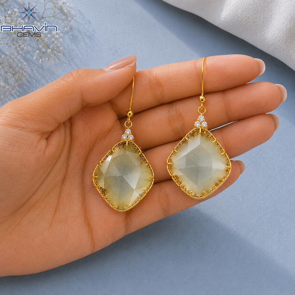 Natural Polki Slice Dangle Earrings Slice Drop Earrings Everyday Ethnic Jewelry